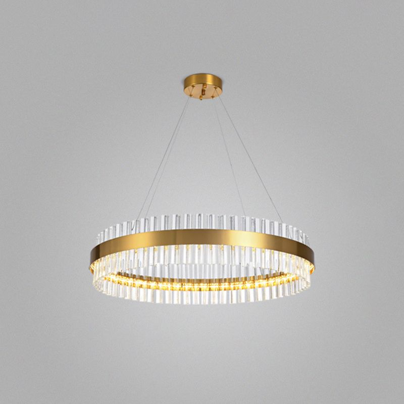 Ring Shaped Chandelier Light Simplicity Clear Crystal Living Room LED Pendant Light Fixture in Gold