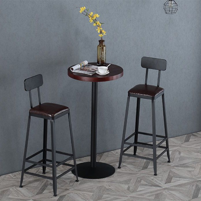 Industrial Leather Top Barstool Black 4 Legs Bar Stool for Indoor