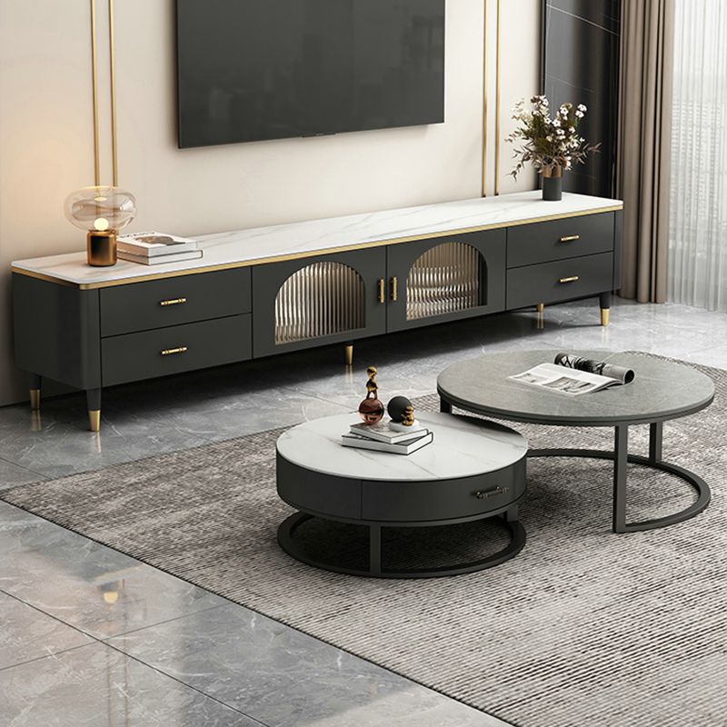 Frame Coffee Table Set Slate Cocktail Table with Storage Drawers