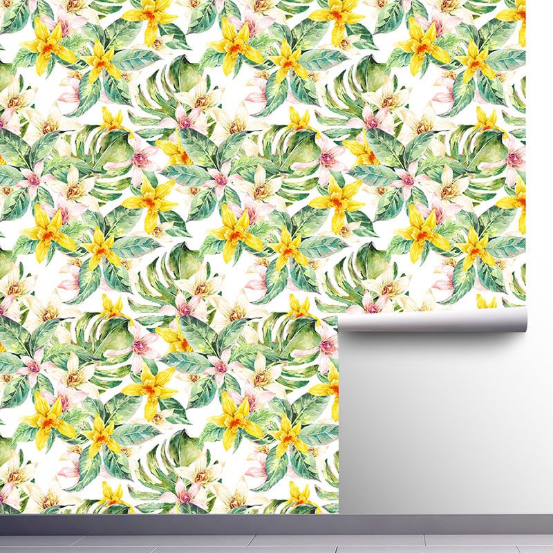Green and Yellow Modernism Wallpaper 29.1 sq ft. Blossoming Flower Wall Covering for Accent Wall