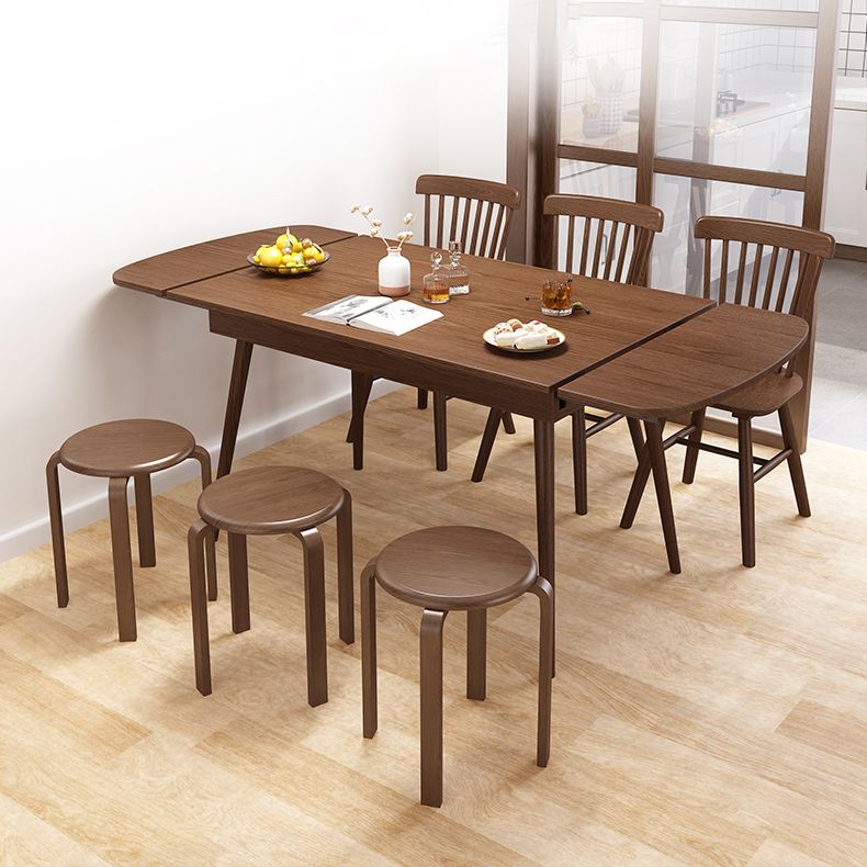 Table en bois en caoutchouc extensible dans la nature / noix Table rectangle moderne avec 4 jambes