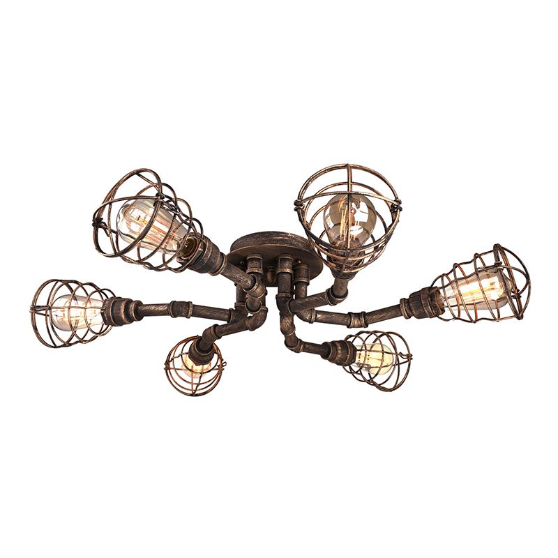 Lámpara de techo de 4/6/8 bombillas, accesorio de iluminación semiempotrado de tubo trenzado de Metal para granja, negro/bronce, para restaurante