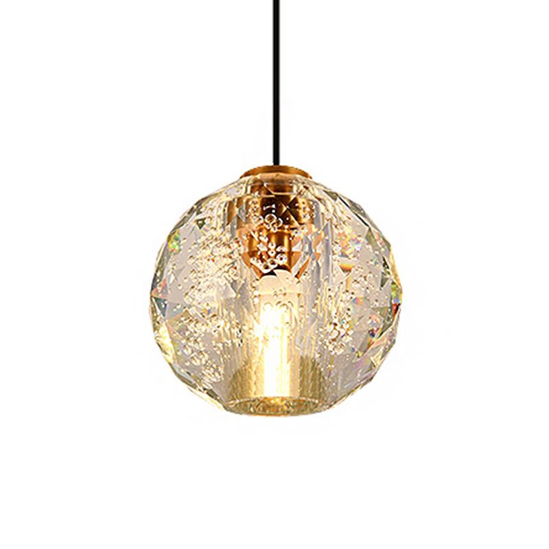 Simplicity Sphere Pendant Light Crystal Ball 1 Bulb Bedroom Suspended Lighting Fixture in Gold