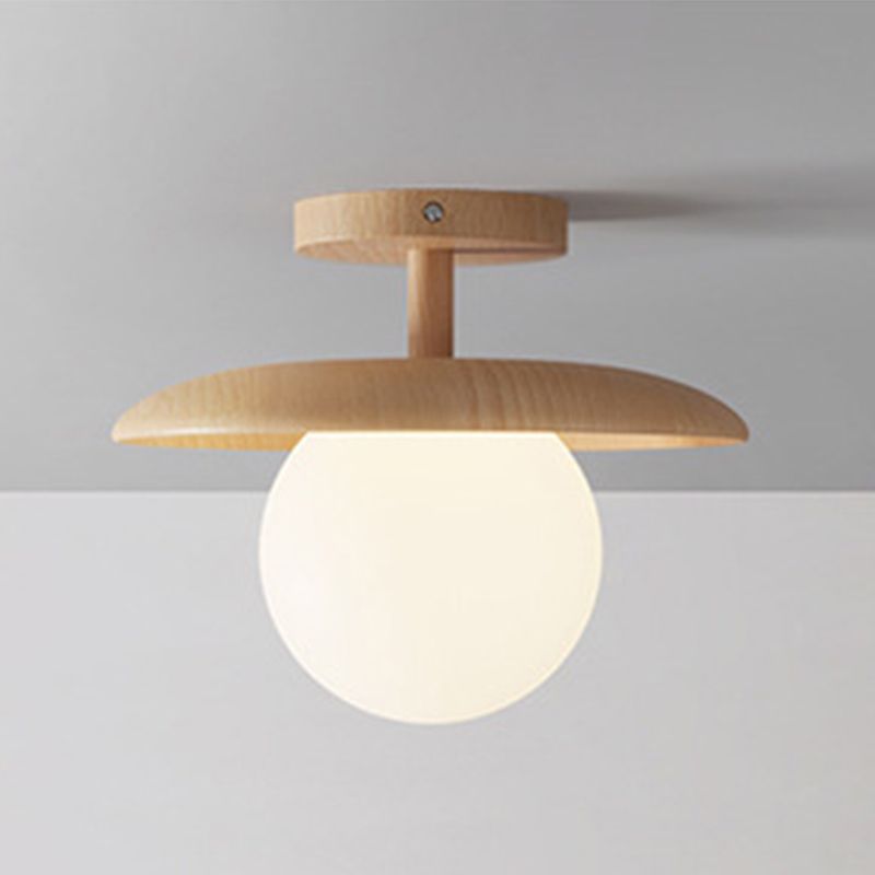 Shaded Semi Flush Mount Lighting Modern Style Wood Beige Ceiling Mounted Fixture