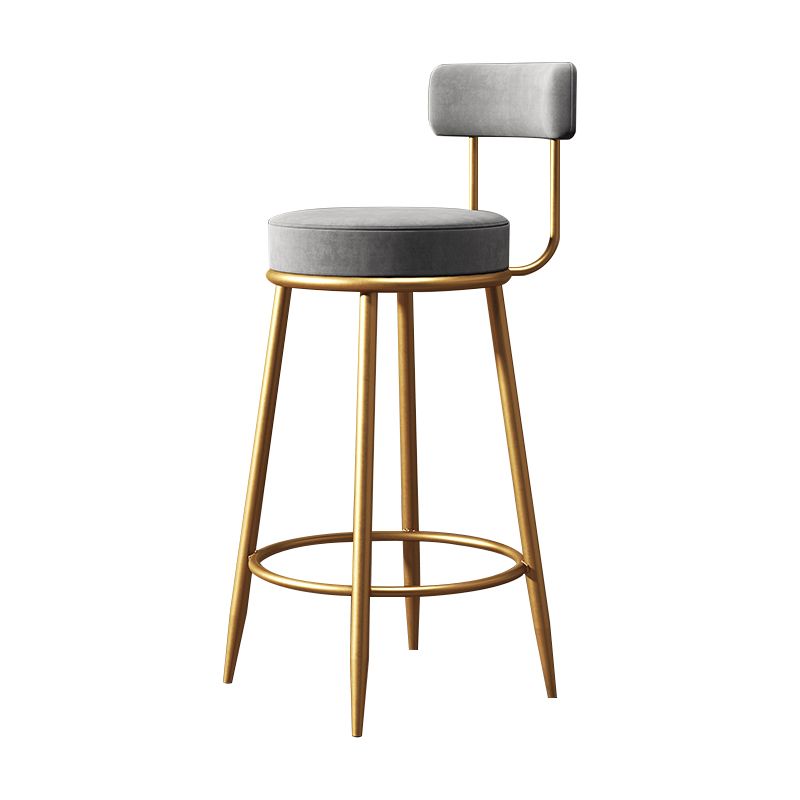 Glam Armless Backrest Counter Stool Iron Dessert Shop Bar Stool with Velvet Cushion