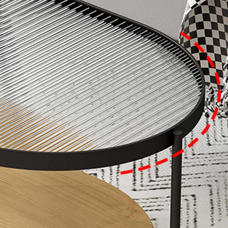 Modern Iron 4 Legs Coffee Table with Shelf Round Cocktail Table in Natural