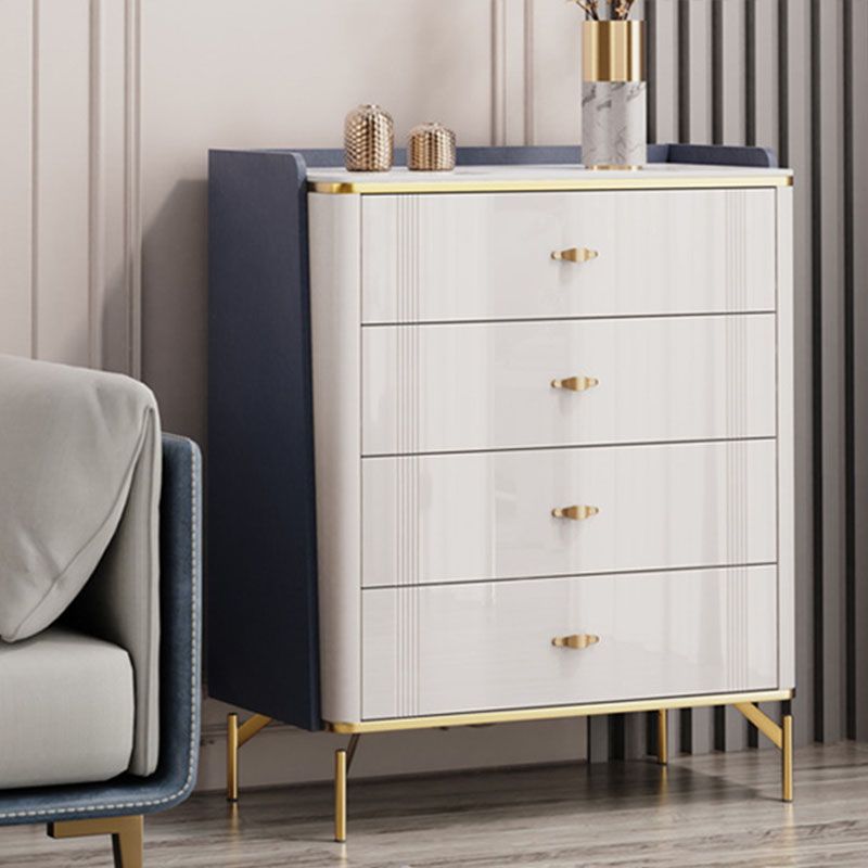 Glam Stone Storage Chest Bedroom Chest in White with Metal Legs