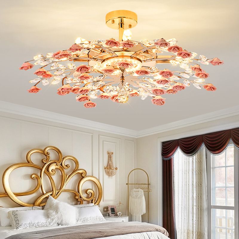 Rustieke roos kroonluchter verlichting Eenvoudig ophanglicht met kristalaccenten