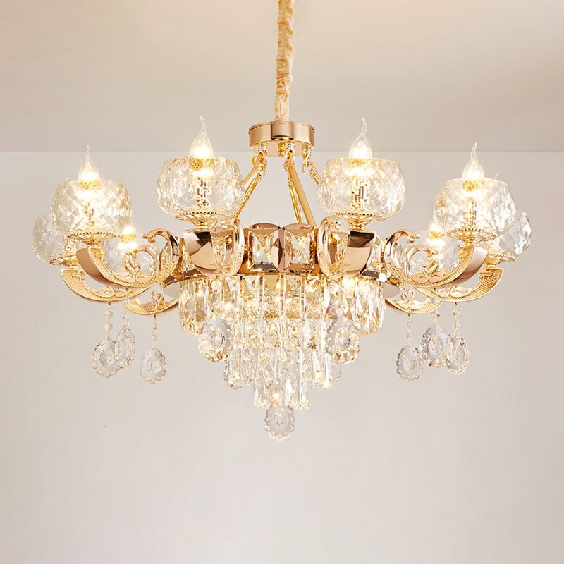 Faceted Glass Gold Chandelier Lighting Oblate Classic Pendant Light with Crystal Draping