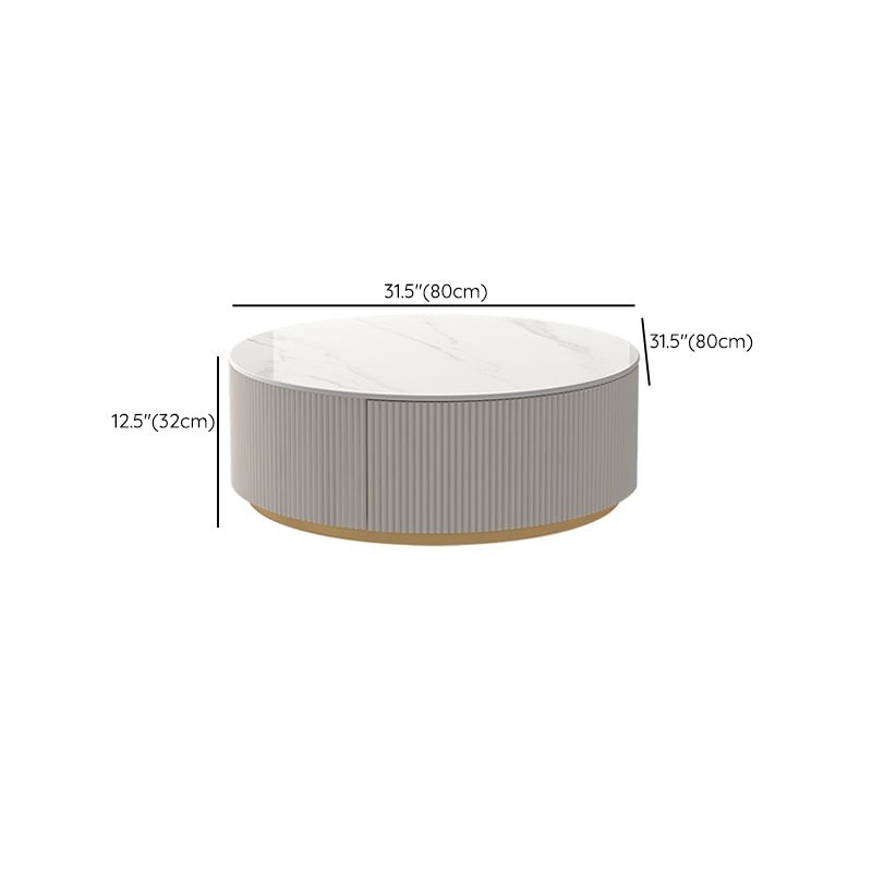 Modern Stone Drum Coffee Table with Storage Dia 31.5" Cocktail Table in Withe
