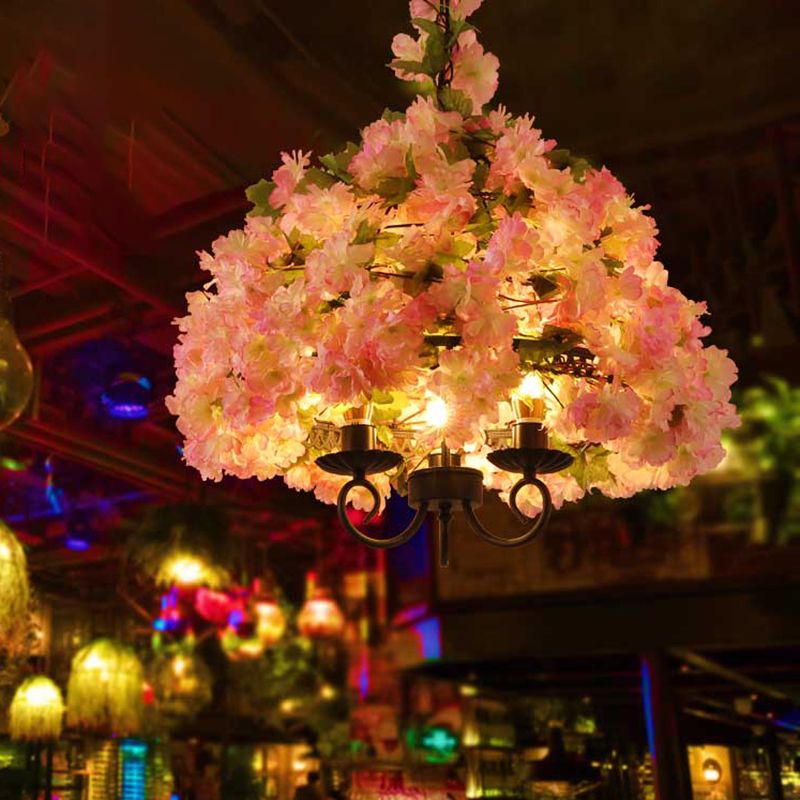Vintage bol lustre luminaire 3 têtes pendantes à fleurs en métal en rose pour restaurant