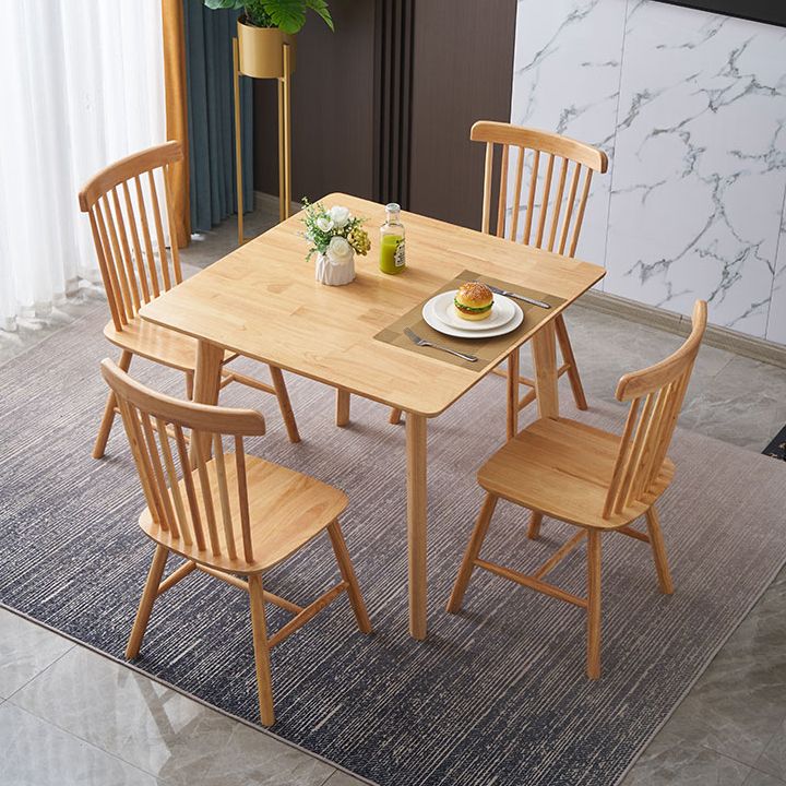 Square Industrial Dining Table Wood Color Fixed Table with Rubberwood Solid Wood