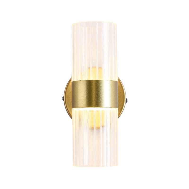 2-Light Cylinder Sconce Light Fixture Modern Glass Wall Light