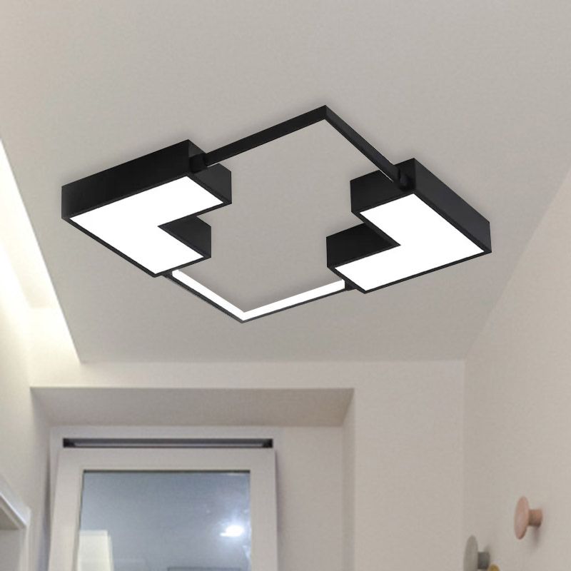 Square Flush Mount Light Simple Acrylic LED Black/White Ceiling Hung Fixture in Warm/White Light, 16"/19.5"/23.5" Wide