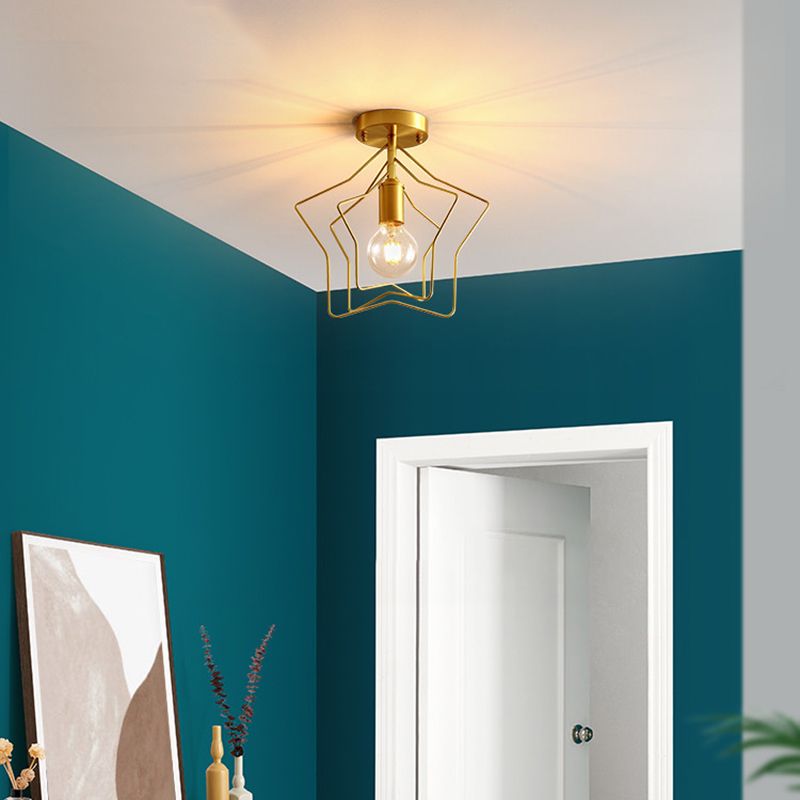 1 Light Metal Semi Flush Mount Ceiling Fixture with Star Industrial Hall And Foyer Ceiling Light Fixtures