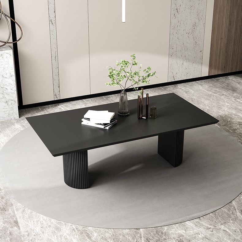 Pine Solid Wood Dining Table Double Pedestal Table in Black for Kitchen