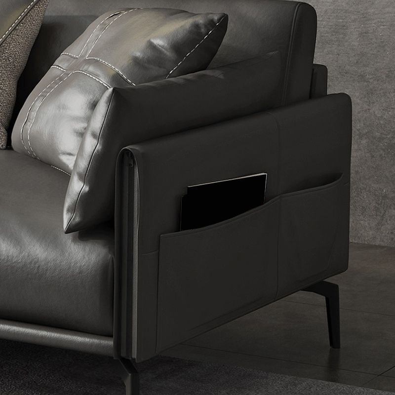 Scandinavian Dark Gray Stain-Resistant Storage Grain Leather Sofa & Chaise