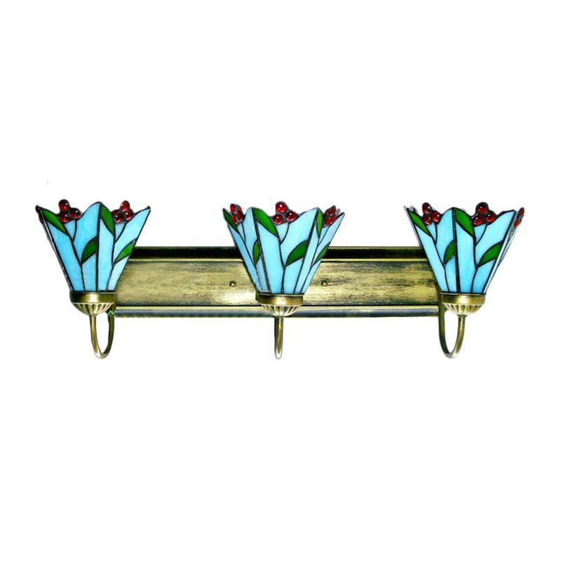 Blue Lily Sconce Light Tiffany 3 Heads Multicolor Stained Glass Wall Mounted Light for Living Room