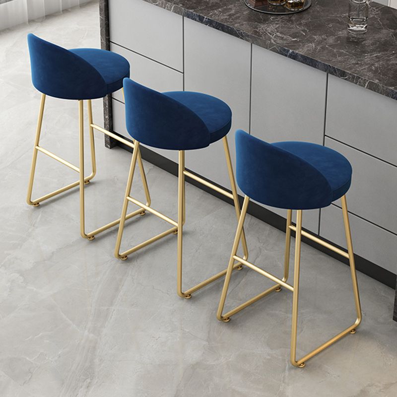Modern Backrest Armless Counter Stool Iron Hight Stool with Velvet Cushion