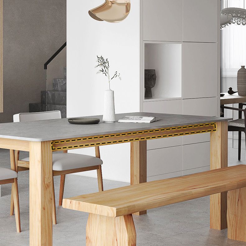 Sintered Stone Top Dining Table Modern Rectangle Table with Wooden Base