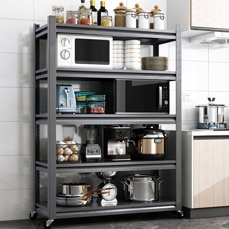 Rolling Open Shelves Kitchen Trolley Metal Prep Table in Black