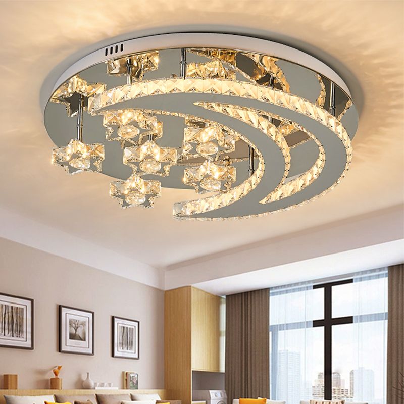 Contemporary Star Flush Light Crystal Flush Mount Ceiling Fixture in Silver