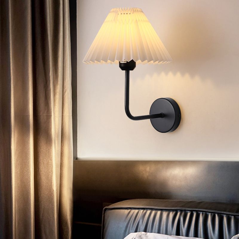 Metal Modern Wall Sconce Cone Shape Wall Light with Fabric Shade for Bedroom
