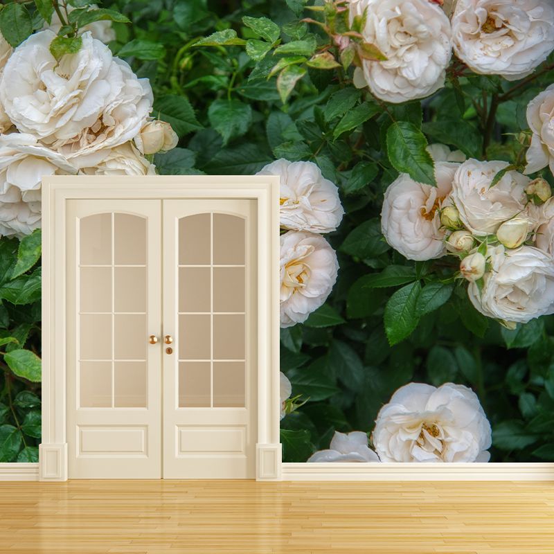 Rose Bush Mural Wall Covering for Living Room Decorative Mildew Resistant Wallpaper