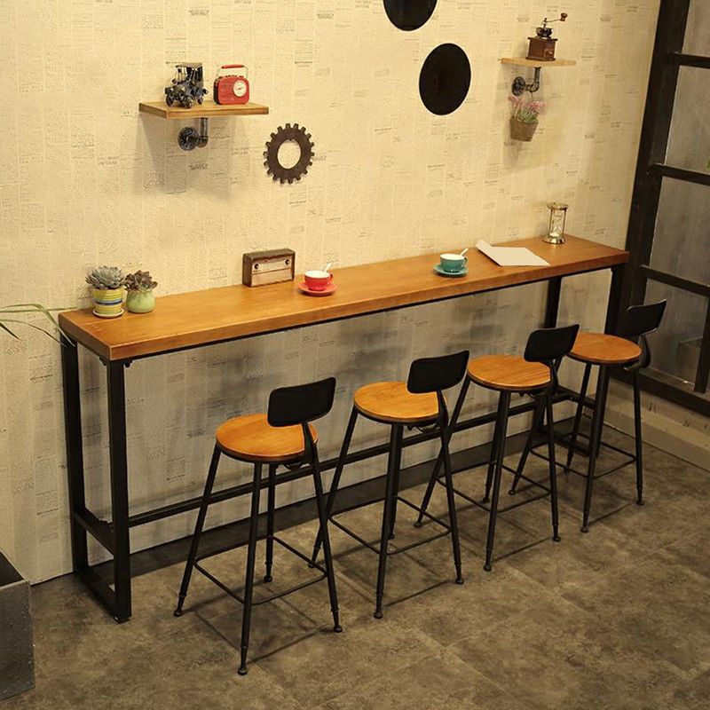 Industrial Style Rectangle Bar Table Solid Wood Fixed Bistro Bar Desk