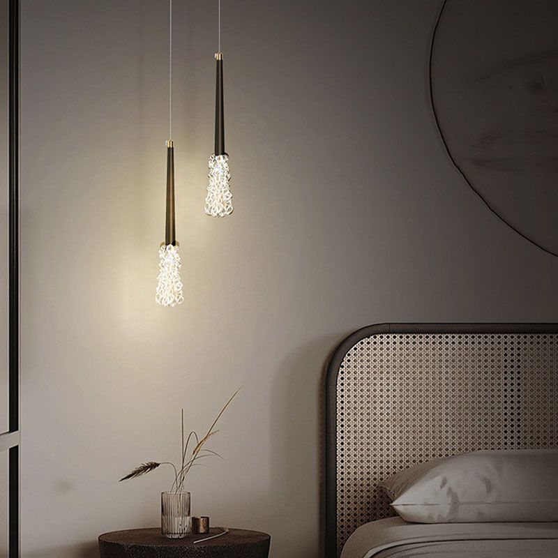Luz de colgante de cristal transparente Lighting de suspensión de techo cónico de estilo moderno