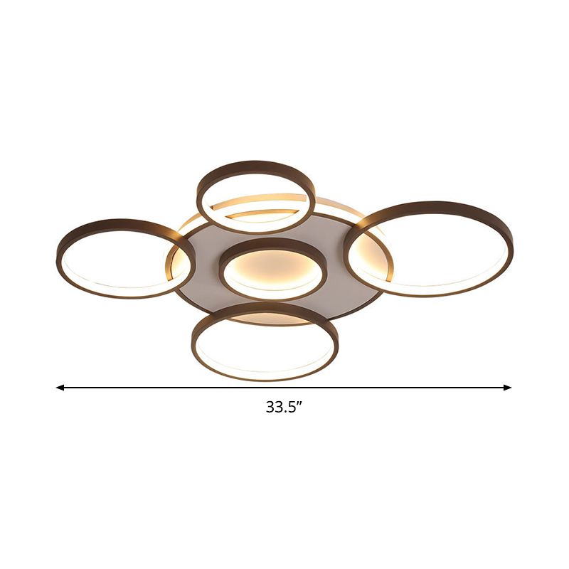 4/5-Halo Ring Ceiling Lighting Modernity Acrylic LED Black Flush Mount Light Fixture in Warm/White Light, 27.5"/33.5" W