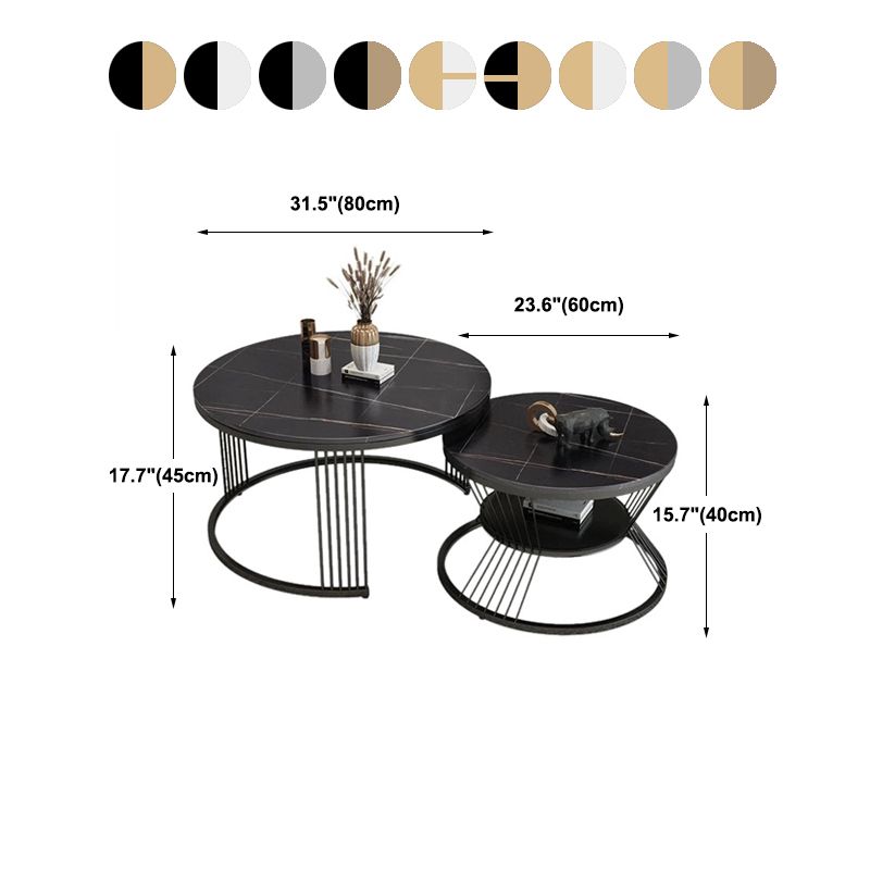 2 Piece Bunching Tables Slate Round Modern Minimalist Coffee Table