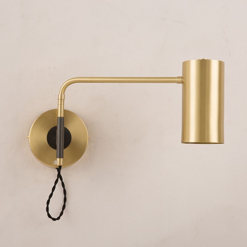 Contemporary 1 Bulb Wall Lighting Black/Brass Cylinder Wall Light Sconce with Metal Shade for Bedroom