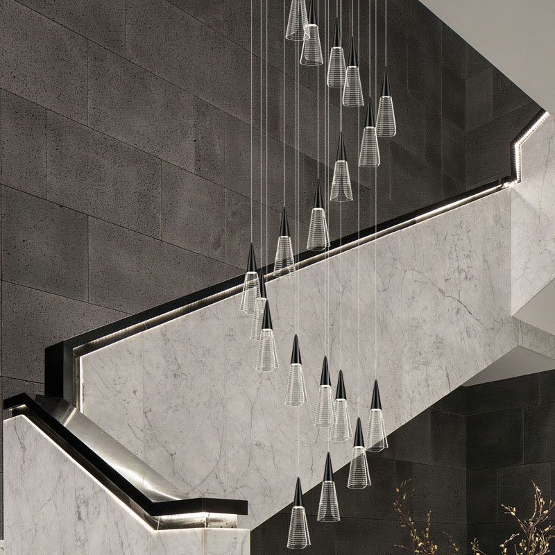 Modern Style Spiral Conical Multi Light Pendant Acrylic Stairwell Hanging Lighting