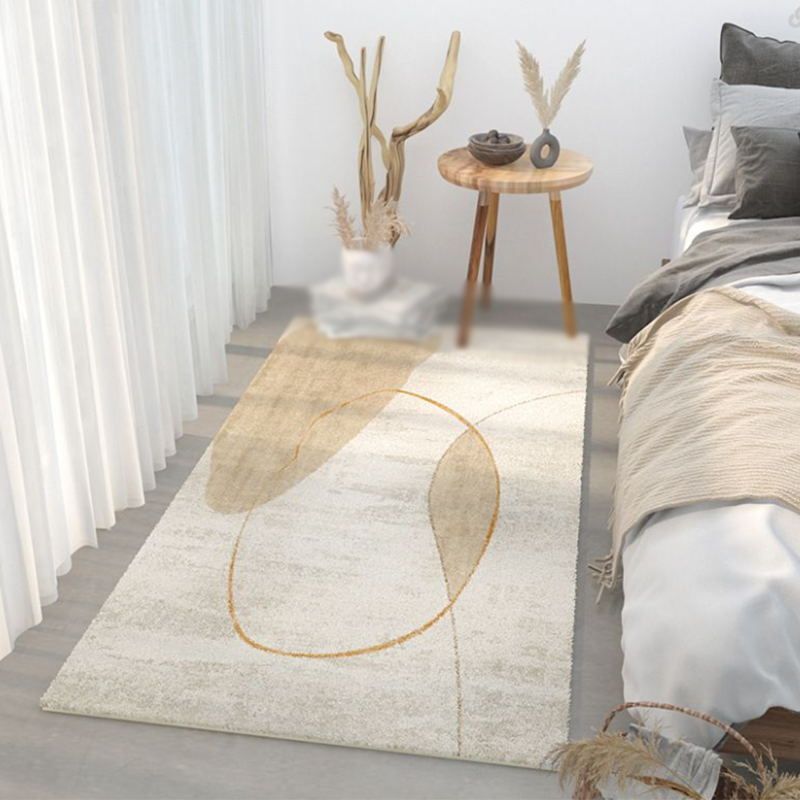 Beige Modern Rug Polyester Graphic Area Rug Non-Slip Backing Indoor Rug for Home Decor
