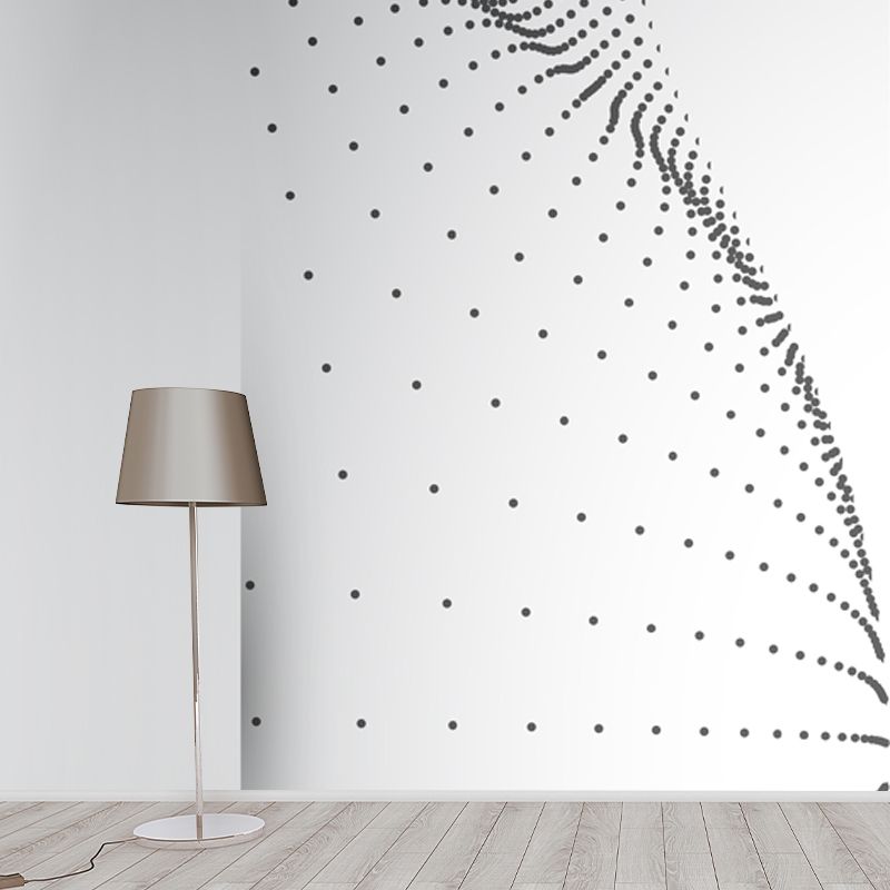 Large Half-Globe Mural Decal for Bedroom Dots Wall Covering in Black-White, Stain Proof