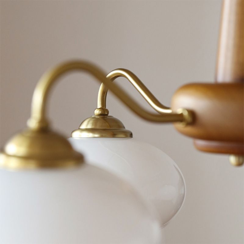 Brass Japanese Chandelier Bowl Shape Multi Light Hanging Light with Wood for Restaurant