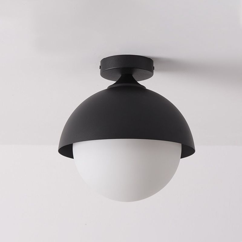Metal Flush Mount in Black / White Ceiling Flush with Glass Ball Shade