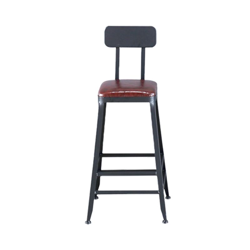Industrial Armless Counter Stool Iron Bar Stool with Pedal and Leather Cushion