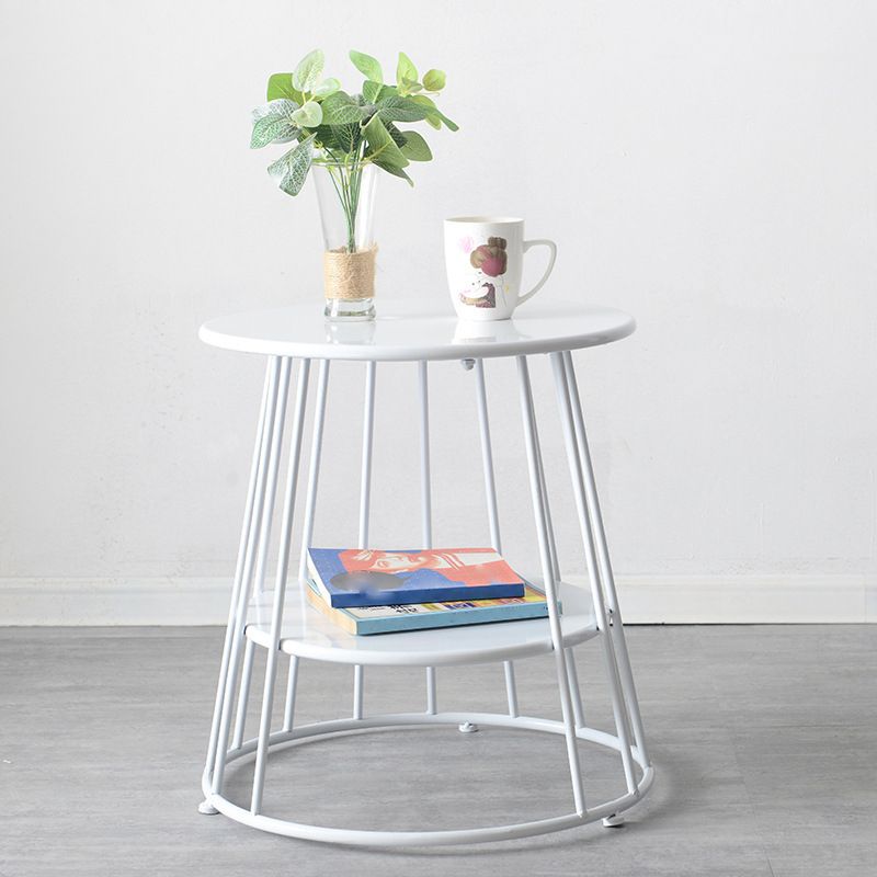 Medieval Modern Metal Table Round Top Frame Base Side Tablewith Shelf
