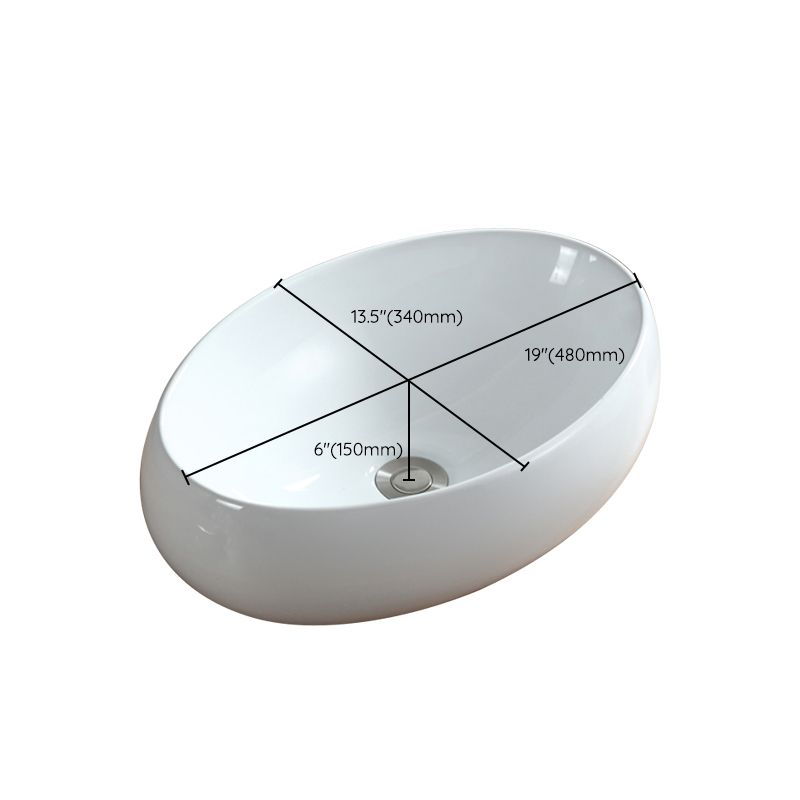 Modern Bathroom Sink Pop-Up Drain Porcelain Round Vessel Sink
