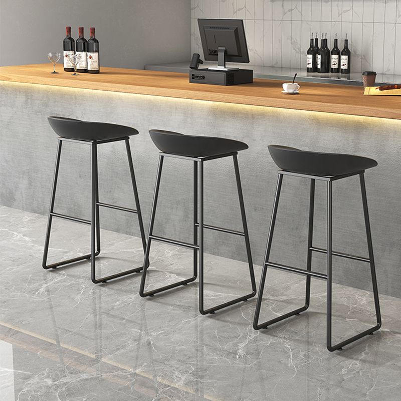 Contemporary Plastic Backrest Counter High Stool with Black Metal Base