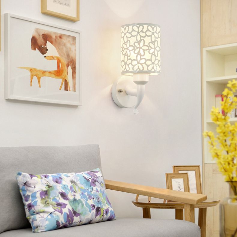 Hollow Petals Metal Cylindrical Simplicity Sconce Lamp Modern Style 1-Light Corridor Wall Mount Light in White