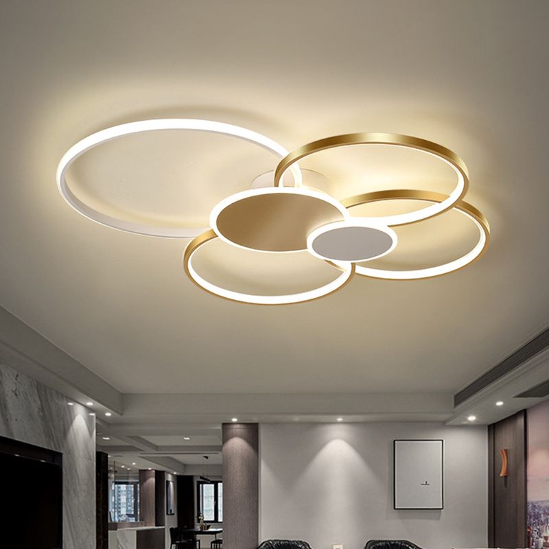 Lámpara de techo LED minimalista con iluminación empotrada y círculo de metal para sala de estar