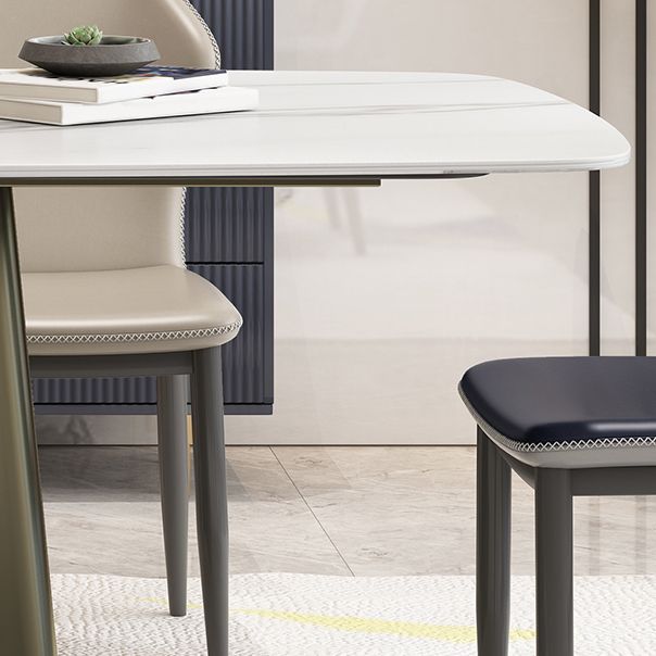 Metal Traditional Luxury Rectangle Table High Gloss White Sintered Stone Table with Pedestal