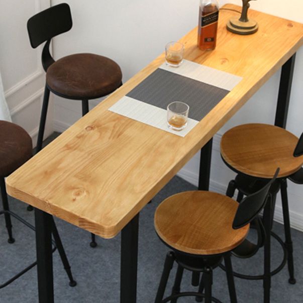 Light Brown Modern Style Bar Table Solid Wood Bar Table with Metal Base