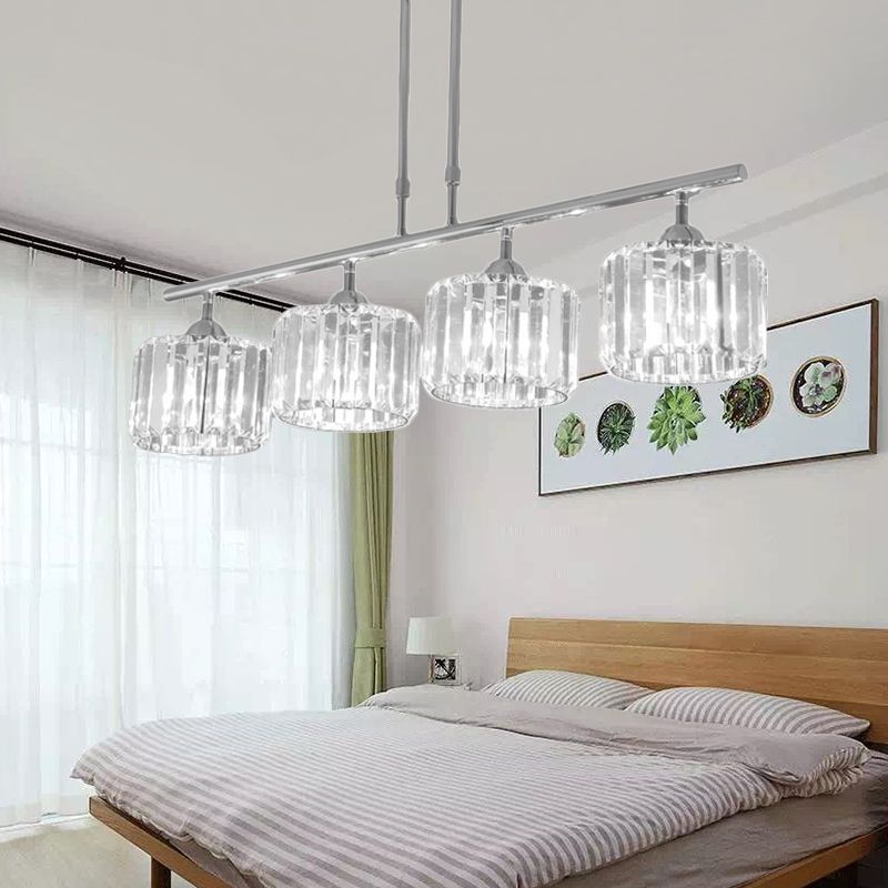 Chrome Drum Island Lampella Light Crystal Contemporary Crystal 3/4 Bulbi lampada a sospensione per camera da letto