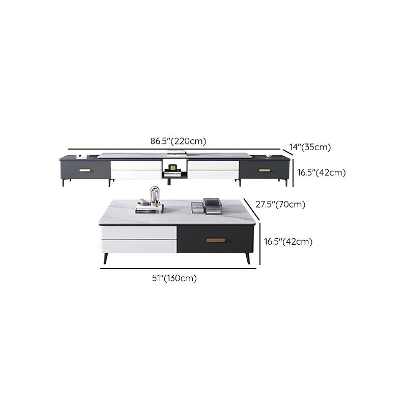 4 Legs Coffee Cocktail Table with Storage Drawers Slate Top Modern