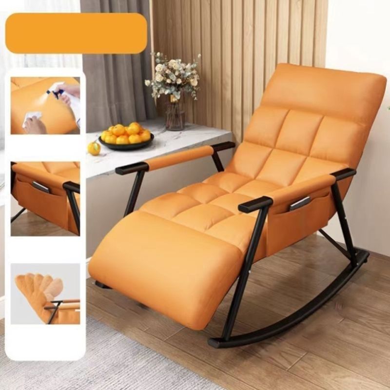 Creative Tufted Recliner Chair Solid Color Faux Leather Rocker Chair