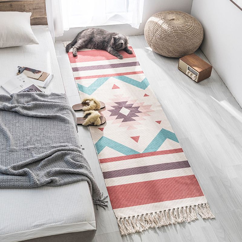 Multi-Color Americana Rug Victorian Cotton Blend Rug Washable Carpet with Fringe for Bedroom